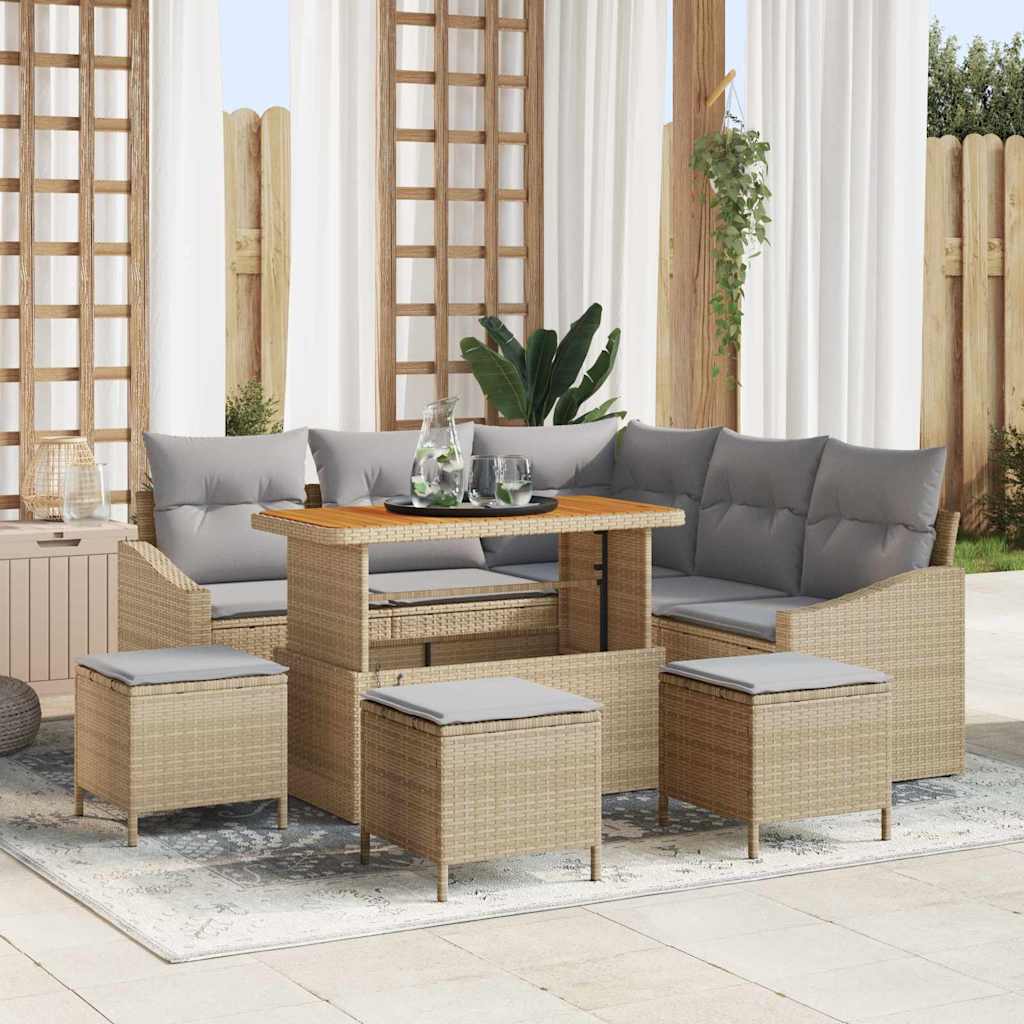 Set Divano da Giardino con cuscino 9 pcs Beige Poly Rattan | homemem39