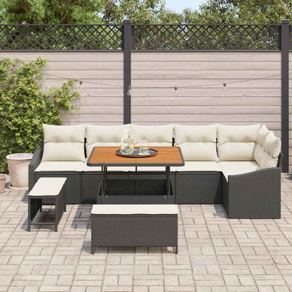 Set Divano da Giardino con cuscino 9 pcs Nero Poly Rattan | homemem39