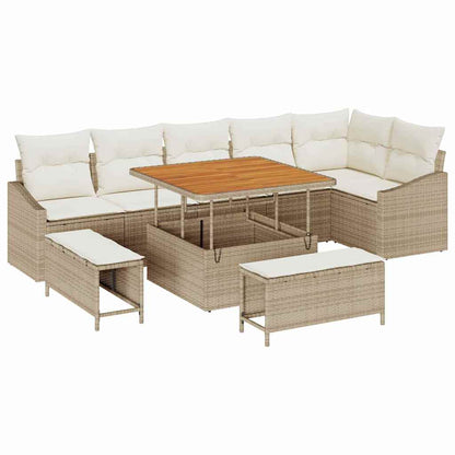 Set Divano da Giardino con cuscino 9 pcs Beige Poly Rattan