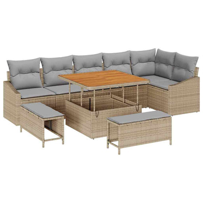 Set Divano da Giardino con cuscino 9 pcs Beige Poly Rattan