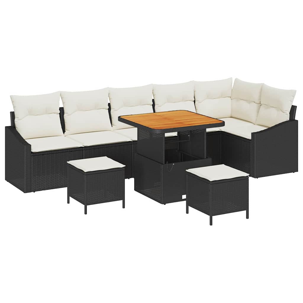 Set Divano da Giardino con cuscino 9 pcs Nero Poly Rattan | homemem39