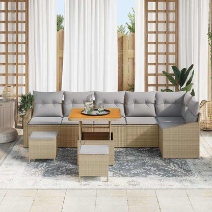 Set Divano da Giardino 9 pz 7-Numero di posti Beige Poly Rattan