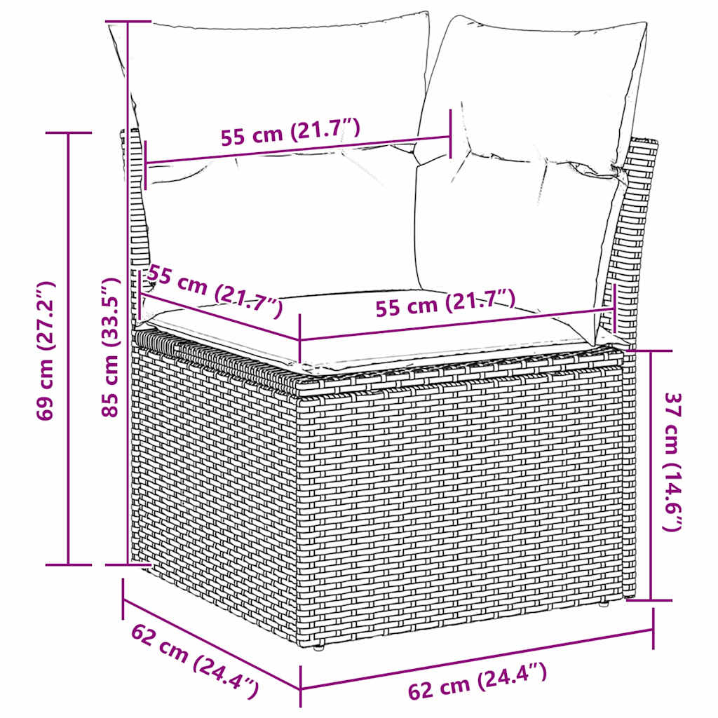 Set Divano da Giardino 9 pz 7-Numero di posti Beige Poly Rattan | homemem39