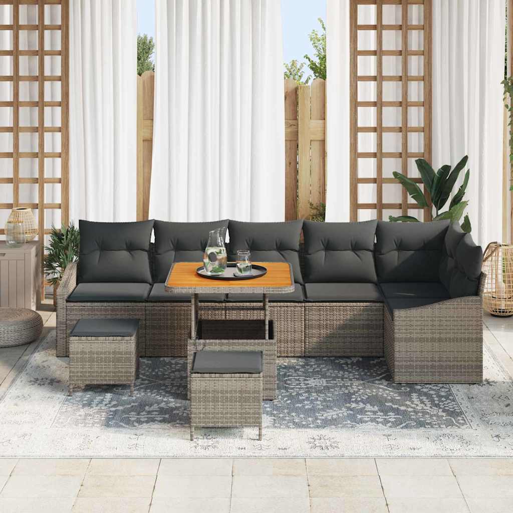 Set Divano da Giardino con cuscino 9 pcs Grigio Poly Rattan | homemem39