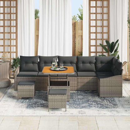 Set Divano da Giardino con cuscino 9 pcs Grigio Poly Rattan | homemem39