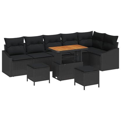 Set Divano da Giardino con cuscino 9 pcs Nero Poly Rattan | homemem39