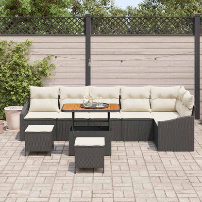 Set Divano da Giardino con cuscino 9 pcs Nero Poly Rattan