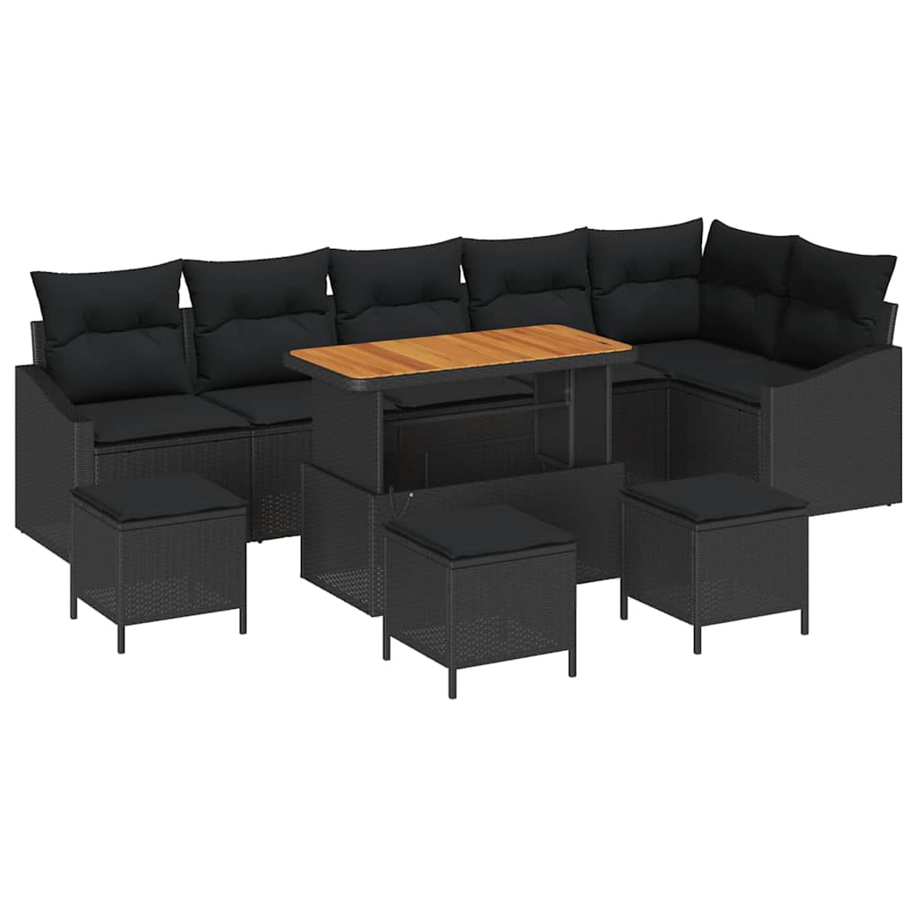 Set Divano da Giardino con cuscino 10 pcs Nero Poly Rattan