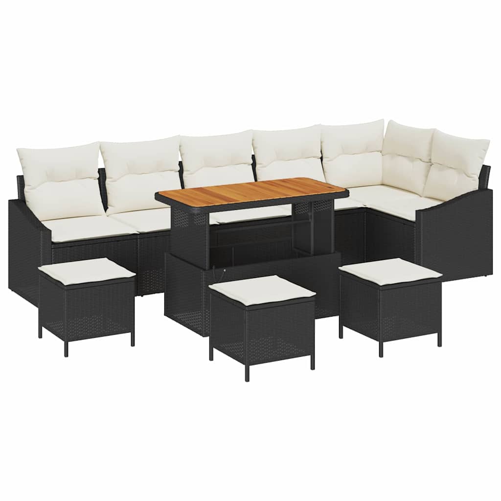 Set Divano da Giardino con cuscino 10 pcs Nero Poly Rattan | homemem39