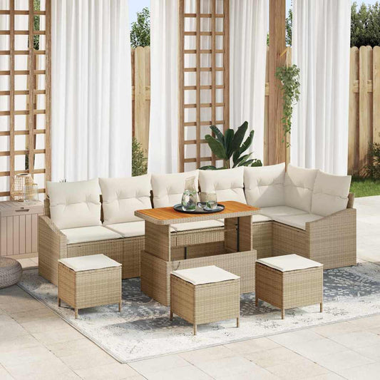 Set Divano da Giardino con cuscino 10 pcs Beige Poly Rattan