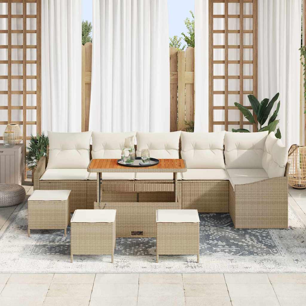 Set Divano da Giardino con cuscino 10 pcs Beige Poly Rattan