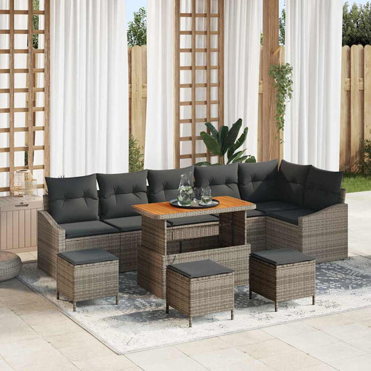 Set Divano da Giardino con cuscino 10 pcs Grigio Poly Rattan