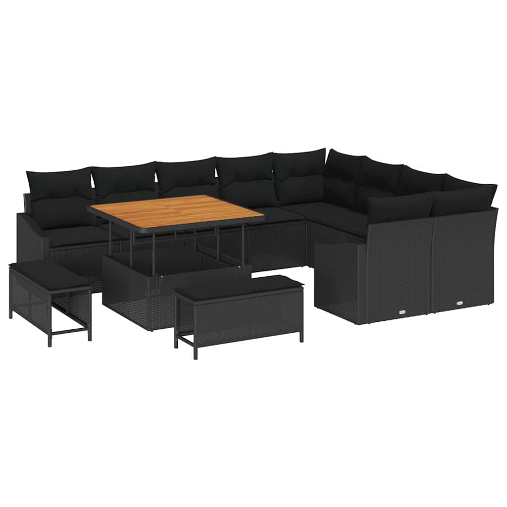 Set Divano da Giardino con cuscino 12 pcs Nero Poly Rattan | homemem39