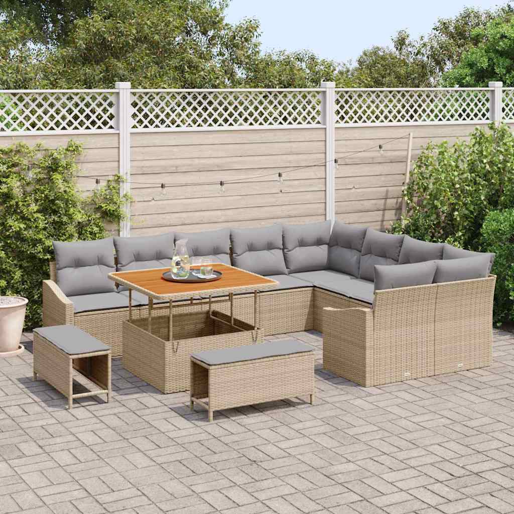 Set Divano da Giardino con cuscino 12 pcs Beige Poly Rattan | homemem39