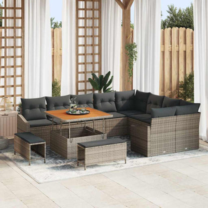 Set Divano da Giardino con cuscino 12 pcs Grigio Poly Rattan | homemem39