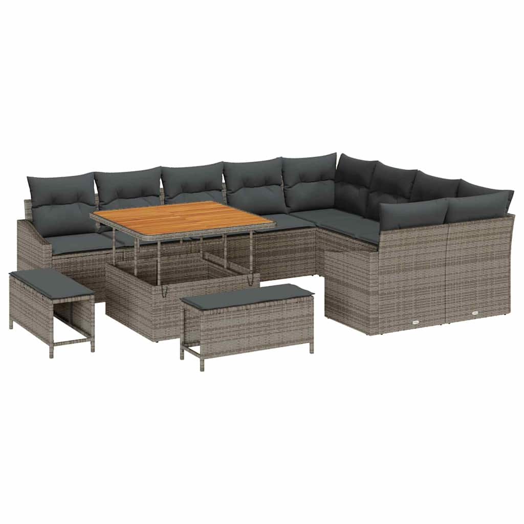 Set Divano da Giardino con cuscino 12 pcs Grigio Poly Rattan | homemem39