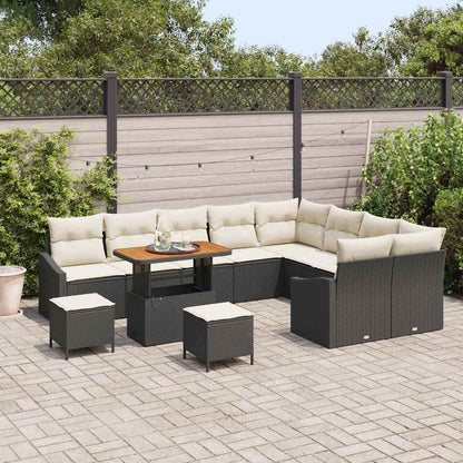 Set Divano da Giardino con cuscino 12 pcs Nero Poly Rattan | homemem39
