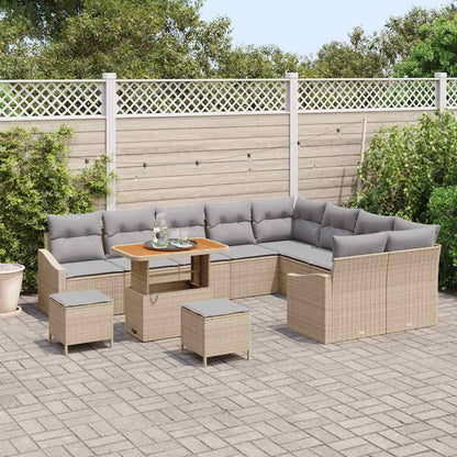 Set Divano da Giardino con cuscino 12 pcs Beige Poly Rattan | homemem39