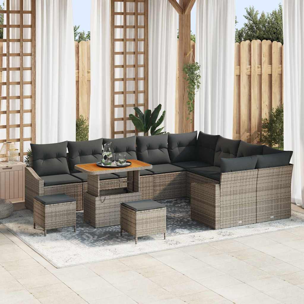 Set Divano da Giardino con cuscino 12 pcs Grigio Poly Rattan | homemem39