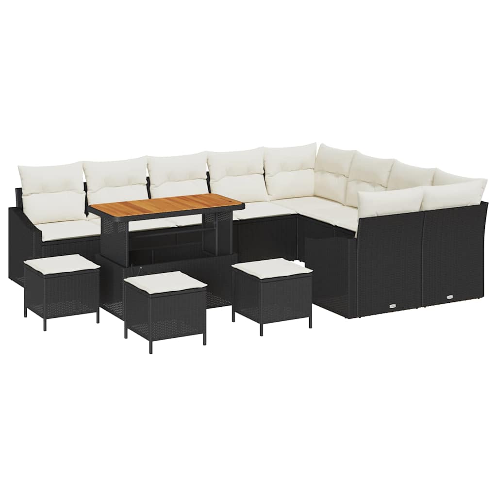 Set Divano da Giardino con cuscino 13 pcs Nero Poly Rattan | homemem39