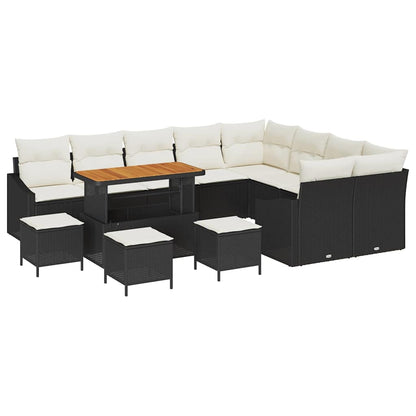 Set Divano da Giardino con cuscino 13 pcs Nero Poly Rattan | homemem39