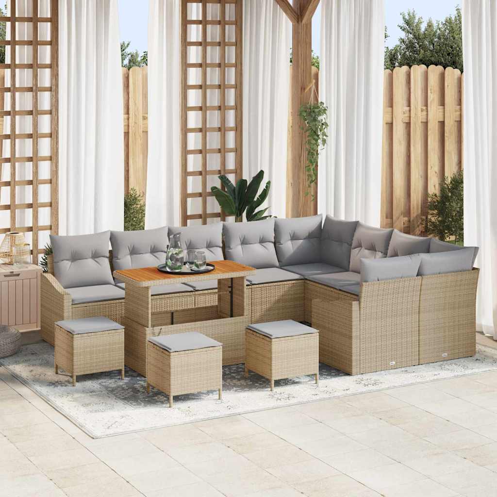Set Divano da Giardino con cuscino 13 pcs Beige Poly Rattan | homemem39