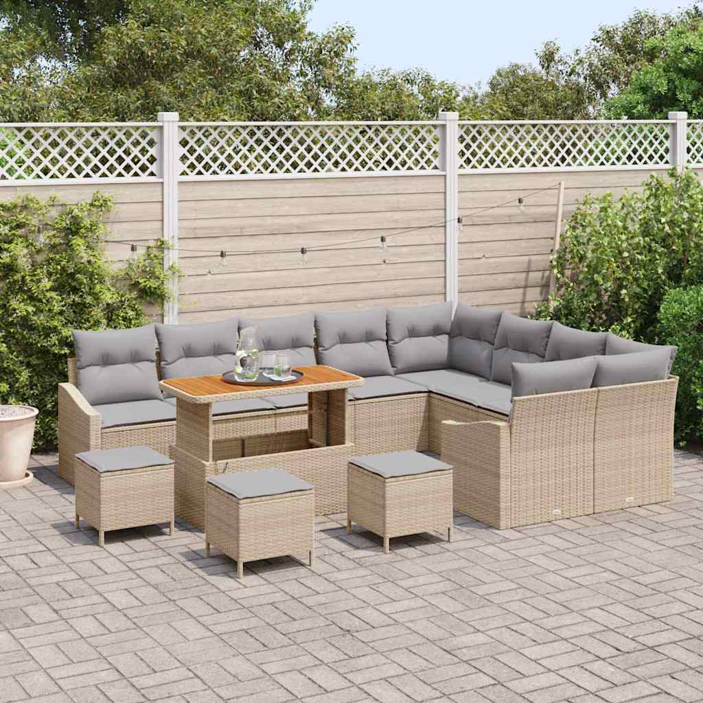 Set Divano da Giardino con cuscino 13 pcs Beige Poly Rattan | homemem39