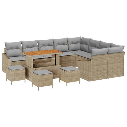 Set Divano da Giardino con cuscino 13 pcs Beige Poly Rattan | homemem39