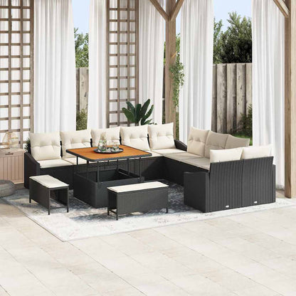 Set Divano da Giardino con cuscino 13 pcs Nero Poly Rattan | homemem39
