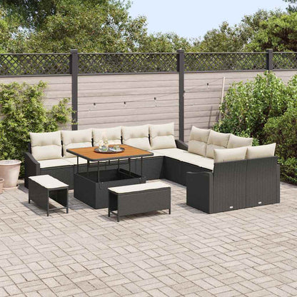 Set Divano da Giardino con cuscino 13 pcs Nero Poly Rattan | homemem39