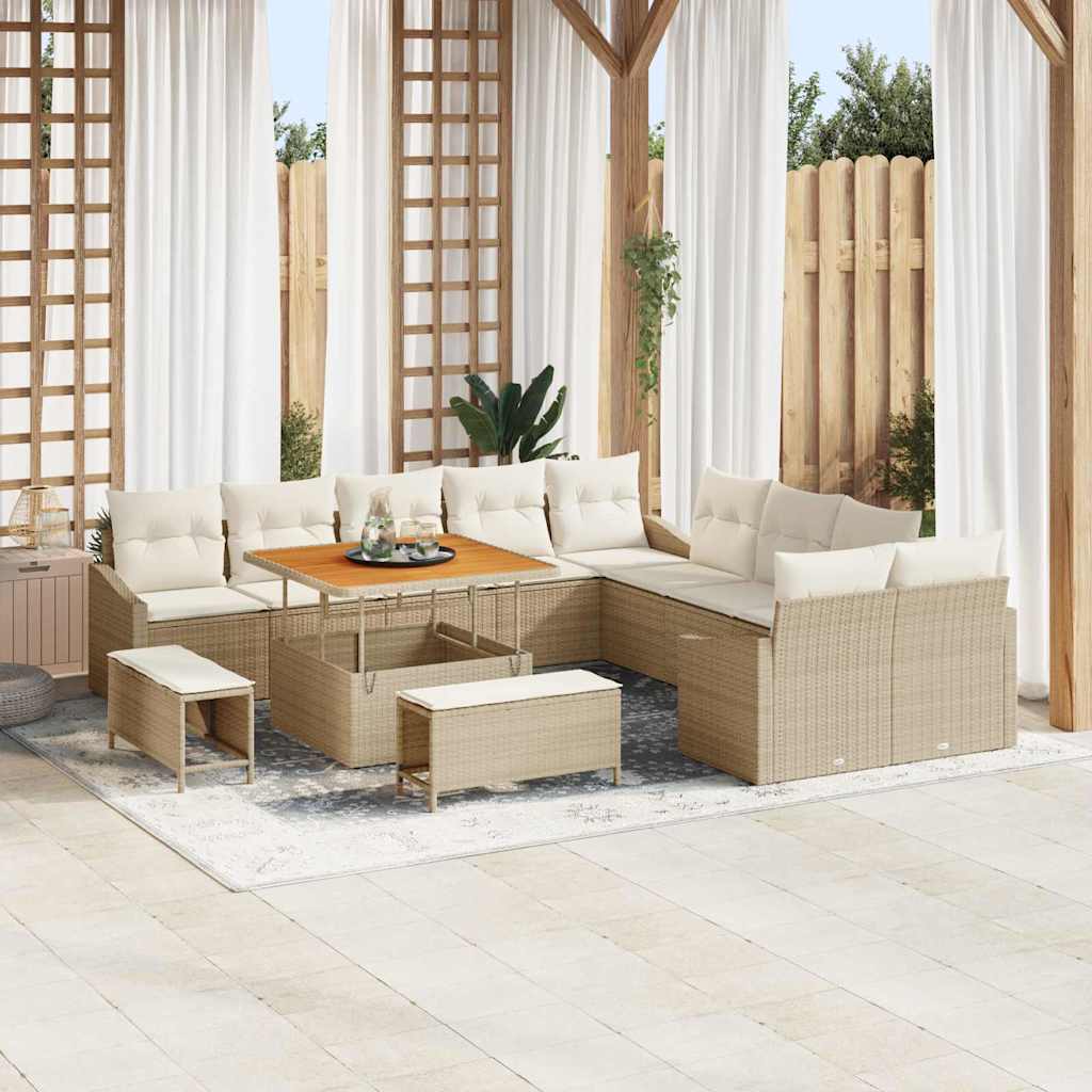 Set Divano da Giardino con cuscino 13 pcs Beige Poly Rattan | homemem39