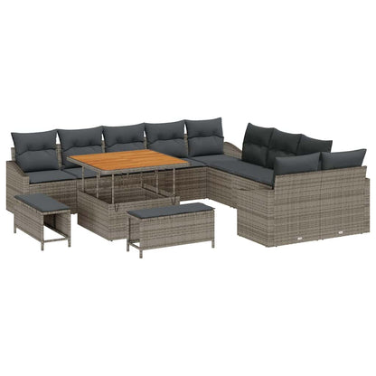 Set Divano da Giardino con cuscino 13 pcs Grigio Poly Rattan | homemem39