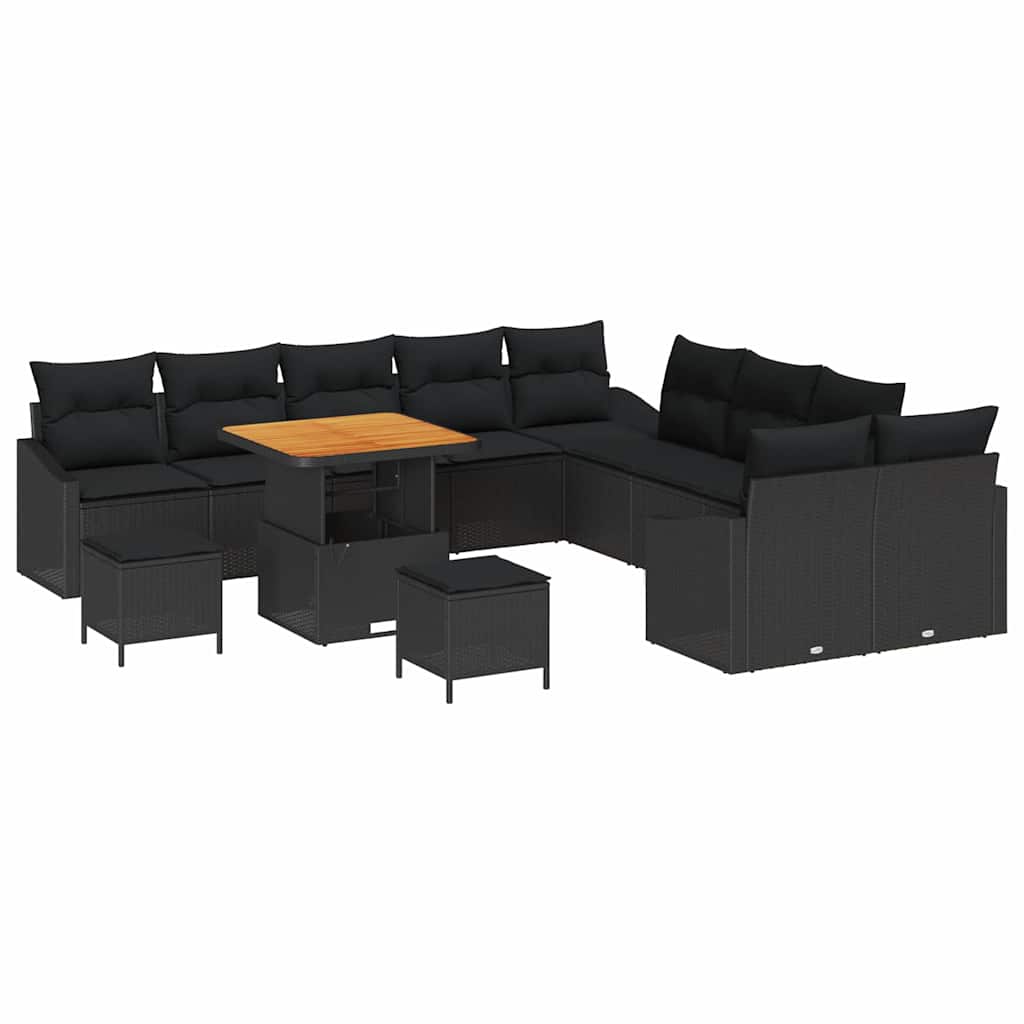 Set Divano da Giardino con cuscino 13 pcs Nero Poly Rattan | homemem39