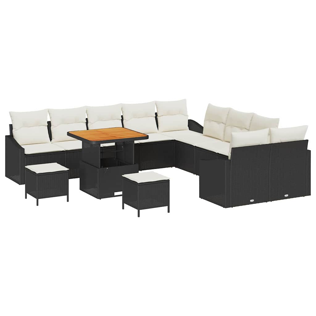 Set Divano da Giardino con cuscino 13 pcs Nero Poly Rattan | homemem39