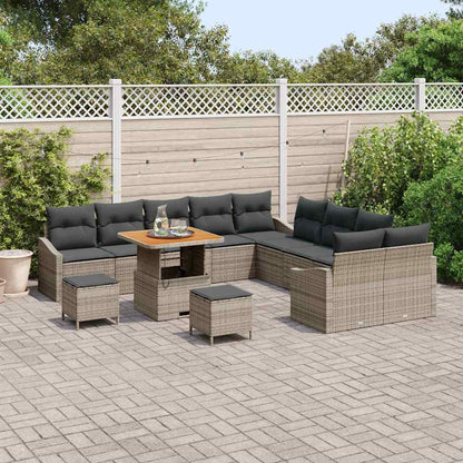 Set Divano da Giardino con cuscino 13 pcs Grigio Poly Rattan | homemem39
