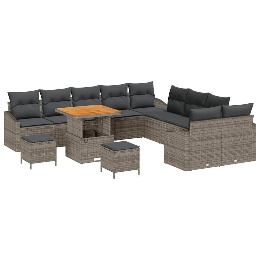 Set Divano da Giardino con cuscino 13 pcs Grigio Poly Rattan | homemem39