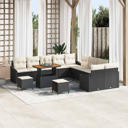Set Divano da Giardino con cuscino 13 pcs Nero Poly Rattan | homemem39