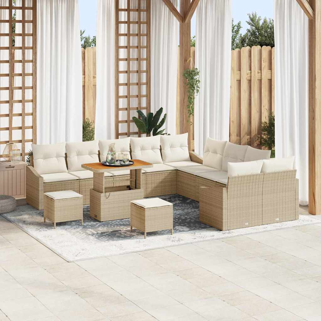 Set Divano da Giardino con cuscino 13 pcs Beige Poly Rattan | homemem39