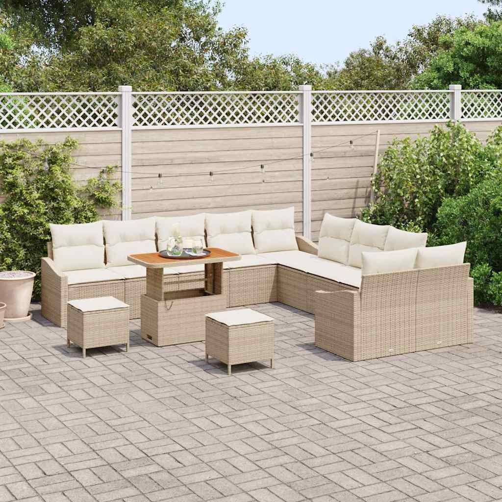 Set Divano da Giardino con cuscino 13 pcs Beige Poly Rattan | homemem39