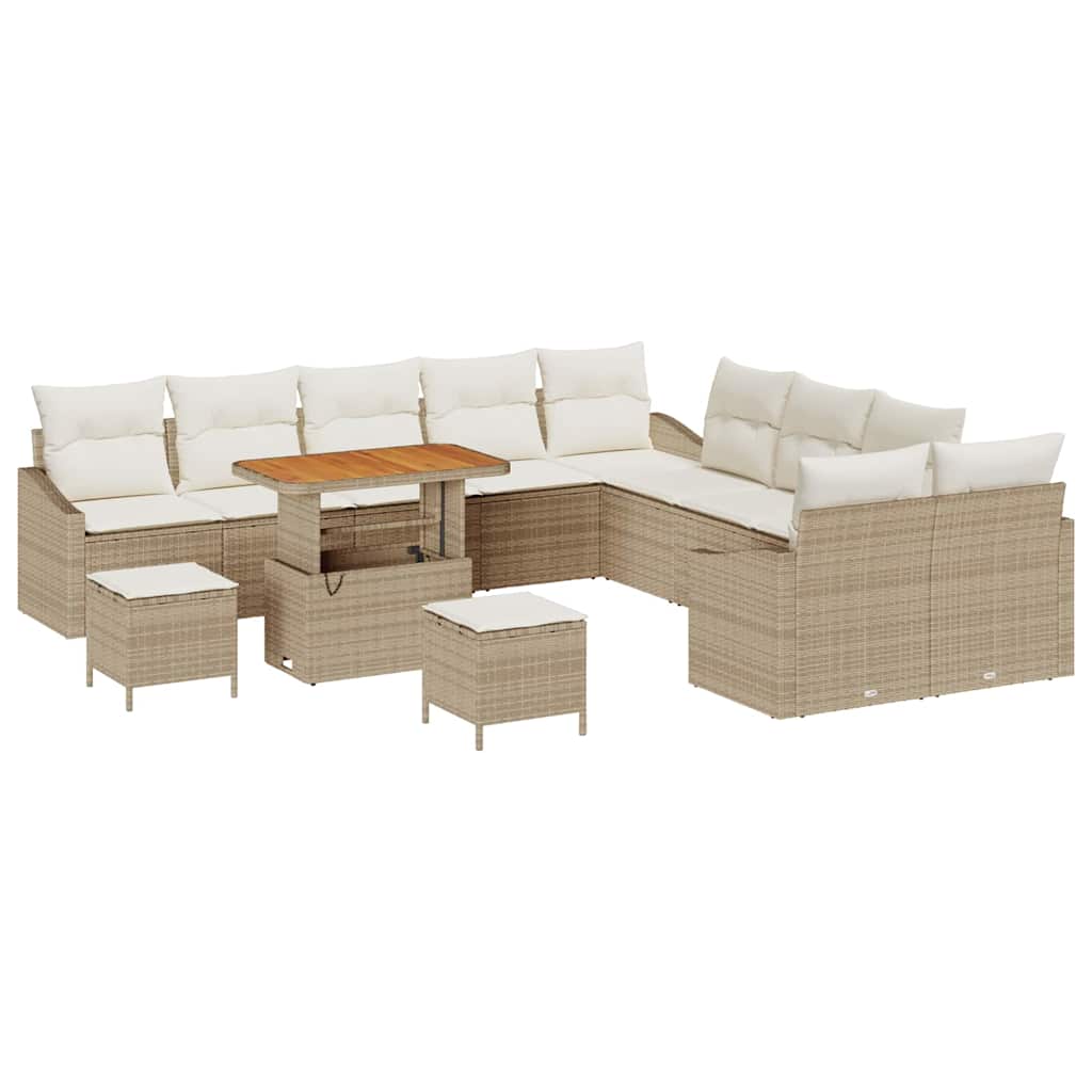 Set Divano da Giardino con cuscino 13 pcs Beige Poly Rattan | homemem39