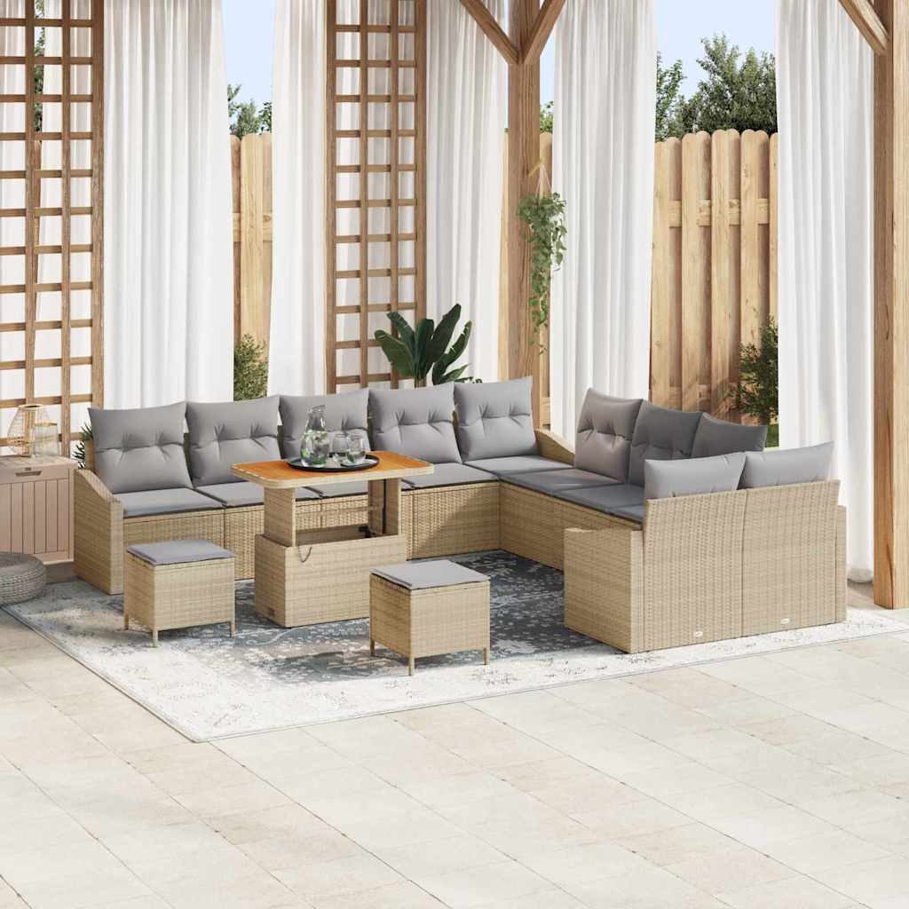 Set Divano da Giardino con cuscino 13 pcs Beige Poly Rattan | homemem39