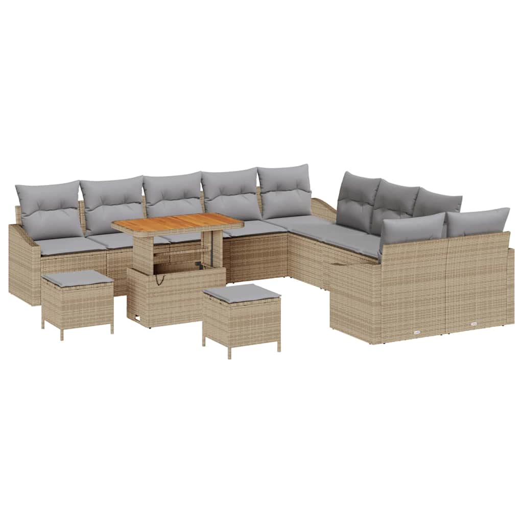 Set Divano da Giardino con cuscino 13 pcs Beige Poly Rattan | homemem39