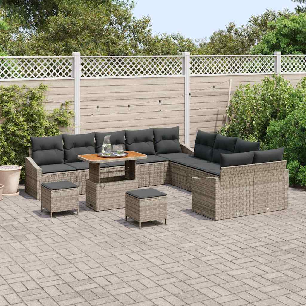 Set Divano da Giardino con cuscino 13 pcs Grigio Poly Rattan | homemem39