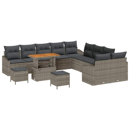 Set Divano da Giardino con cuscino 13 pcs Grigio Poly Rattan | homemem39