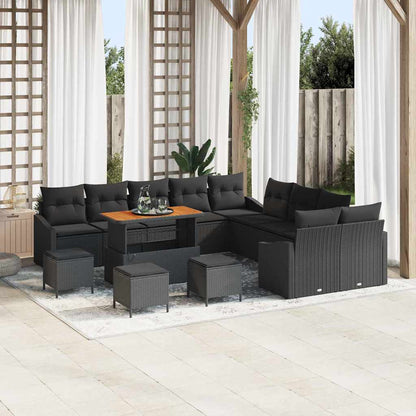 Set Divano da Giardino con cuscino 13 pcs Nero Poly Rattan | homemem39