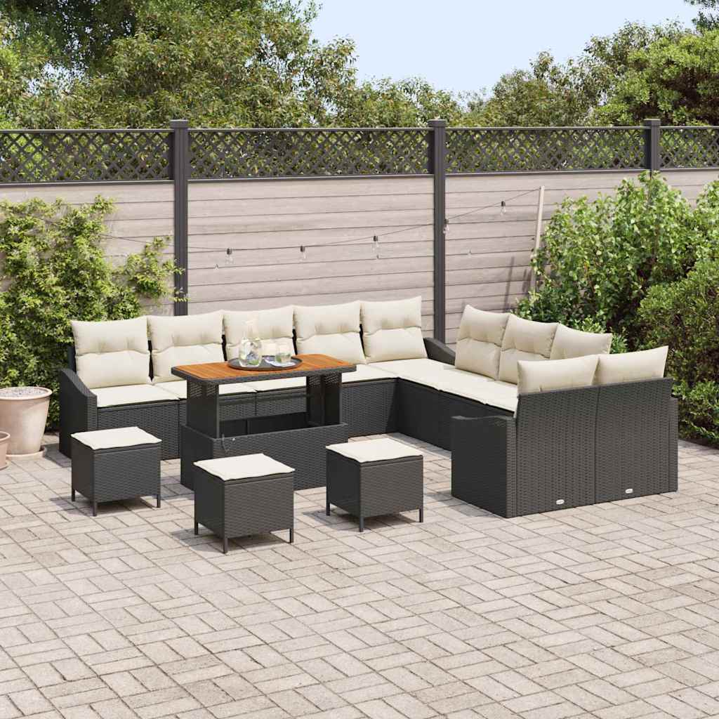 Set Divano da Giardino con cuscino 13 pcs Nero Poly Rattan | homemem39