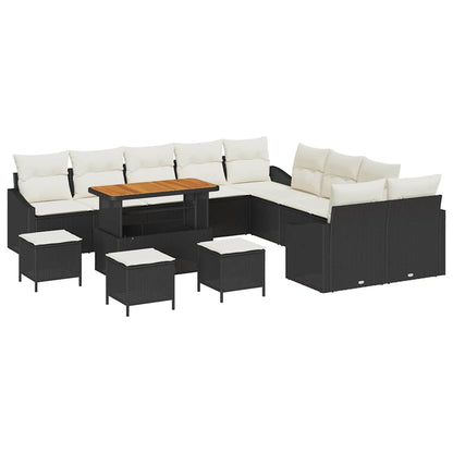 Set Divano da Giardino con cuscino 13 pcs Nero Poly Rattan | homemem39