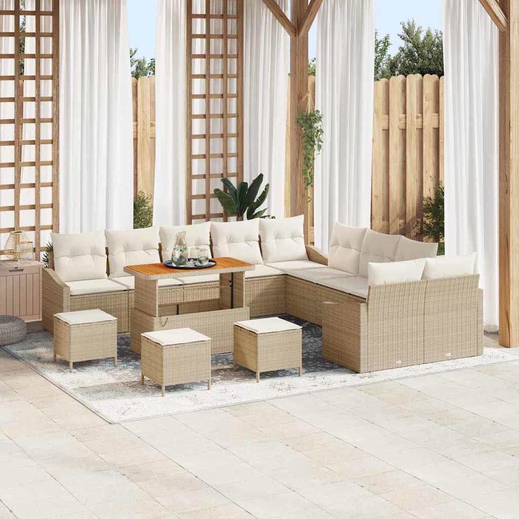 Set Divano da Giardino con cuscino 13 pcs Beige Poly Rattan | homemem39