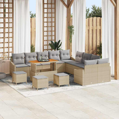 Set Divano da Giardino con cuscino 13 pcs Beige Poly Rattan