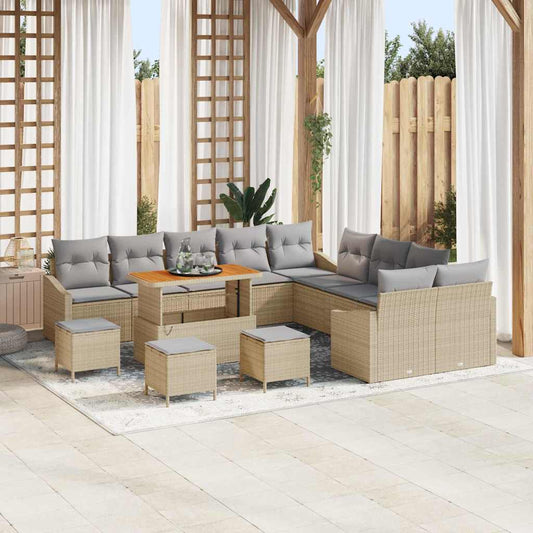 Set Divano da Giardino con cuscino 13 pcs Beige Poly Rattan
